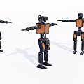 Three Smart Robots With Black And Orange Bodies In Standing Pose With Extended Arms