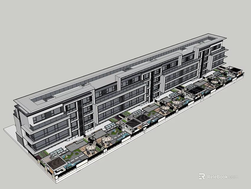 Modern Multi Storey Building Exterior Design With Courtyard And Windows 3d model 