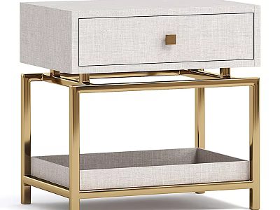 Modern Bedside Table With Gold Metal Frame Linen Drawer Gold Knob And Lower Shelf 3d model