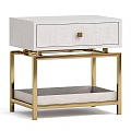 Modern Bedside Table With Gold Metal Frame Linen Drawer Gold Knob And Lower Shelf