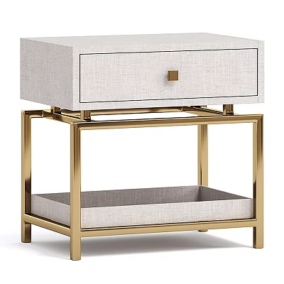 Modern Bedside Table With Gold Metal Frame Linen Drawer Gold Knob And Lower Shelf 3d model