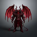 Fiery Red Demon Character With Large Wings Horns Armor And Chains