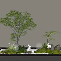 Tree Pool Illuminated Landscape Design With Green Plants White Spheres And Rock Ornaments