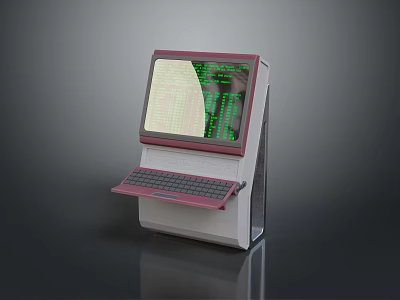 Vintage Desktop Computer With Pink Frame Green Code Display And Integrated Keyboard 3d model