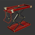 Red Scissor Lift Table With Black Frame Manual Handle And Wheels For Industrial Use