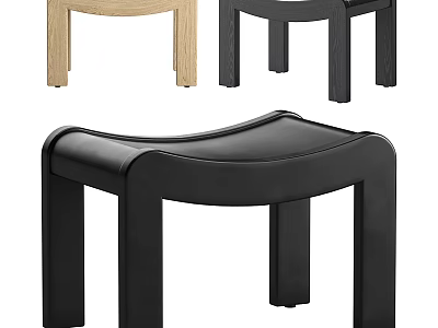 Modern Minimalist Stools With Black Leather And Wooden Legs For Home Interior 3d model