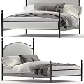 Elegant Double Bed With Metal Frame Upholstered Headboard And Gray Bedding 3d model