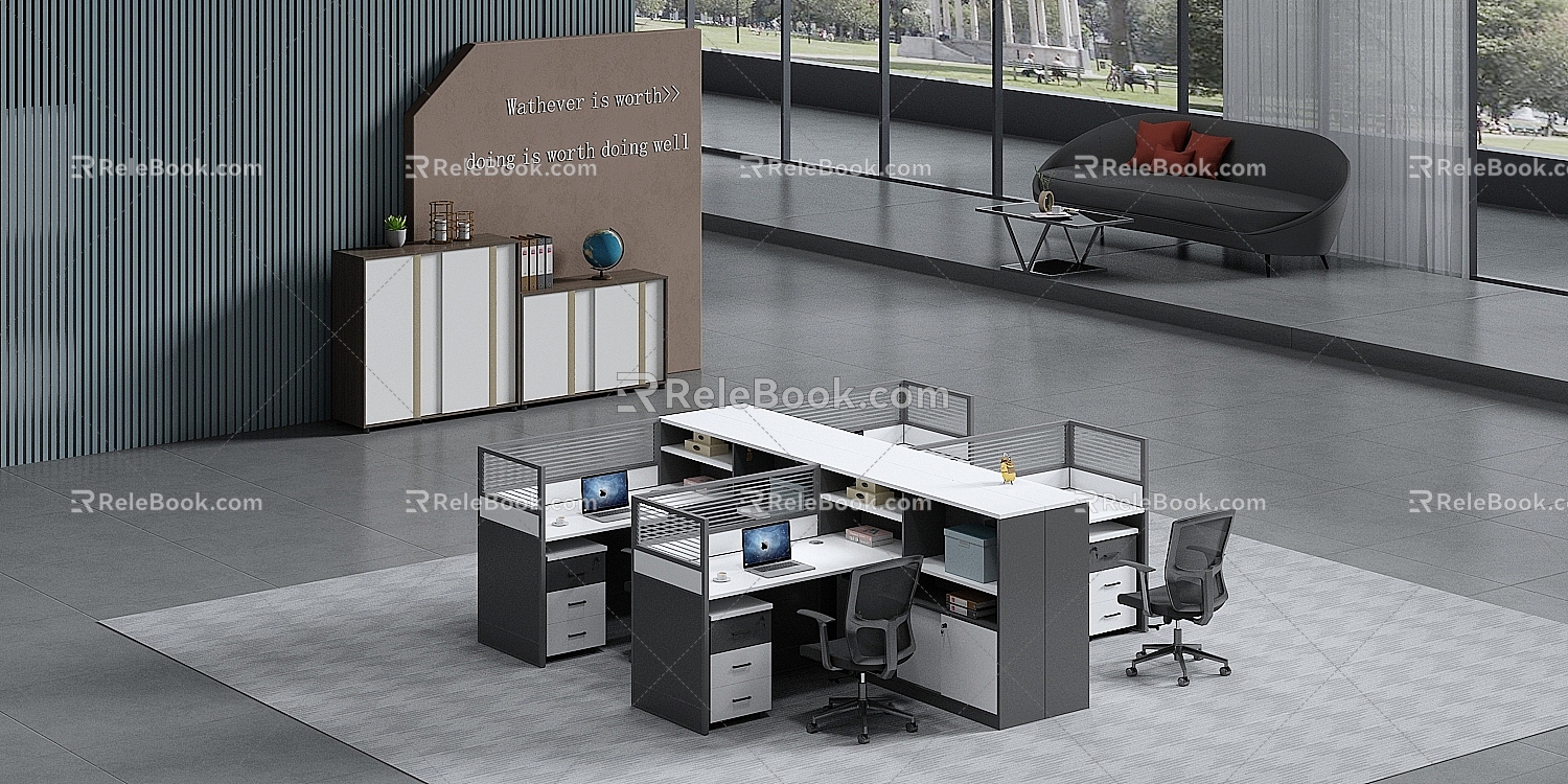 Modern Public Office Desk and Chair 3d model