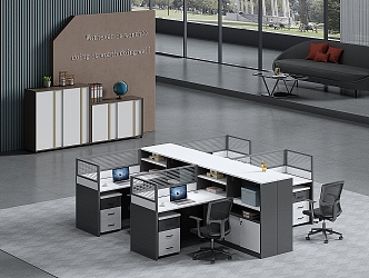 Modern Public Office Desk and Chair 3d model