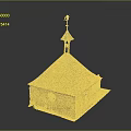 Small Chapel Like Building With Pyramidal Moss Covered Roof And Circular Window