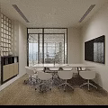 Elegant Bright Modern Meeting Room With Wooden Table White Rolling Chairs And Large Wall