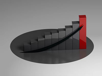 Retail Display Shelves Showing Growing Sales Trend With Red Column Indicator 3d model