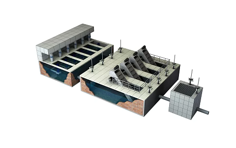 Sewage treatment inlet pump house and coarse grille 3d model