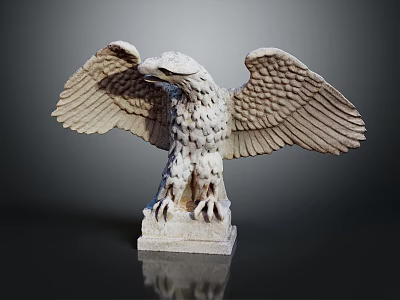Artistic Detailed Stone Eagle Sculpture With Spread Wings And Square Base 3d model