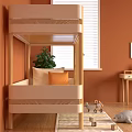 Wooden Kids Bunk Bed with Green Ladder Cozy Blanket Soft Mattress and Pillows