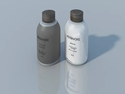 Herbivore Cloud Moss Bottles in Gray and White with Caps on Gray Background 3d model