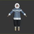 Game Movie Character In Blue Coat With White Fur Collar Buttons Dark Pants Light Boots