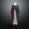 Stylish Black Robe With Pink And White Intricate Pattern On Mannequin