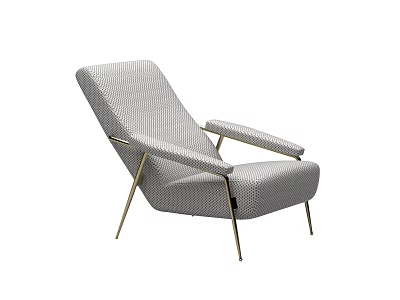 Modern Minimalist Accent Chair with Striped Gray Fabric and Golden Metal Legs 3d model