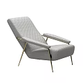 Modern Minimalist Accent Chair with Striped Gray Fabric and Golden Metal Legs
