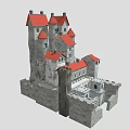 Cartoon Scene Featuring a Castle with Red Roofs Stone Walls and Towers