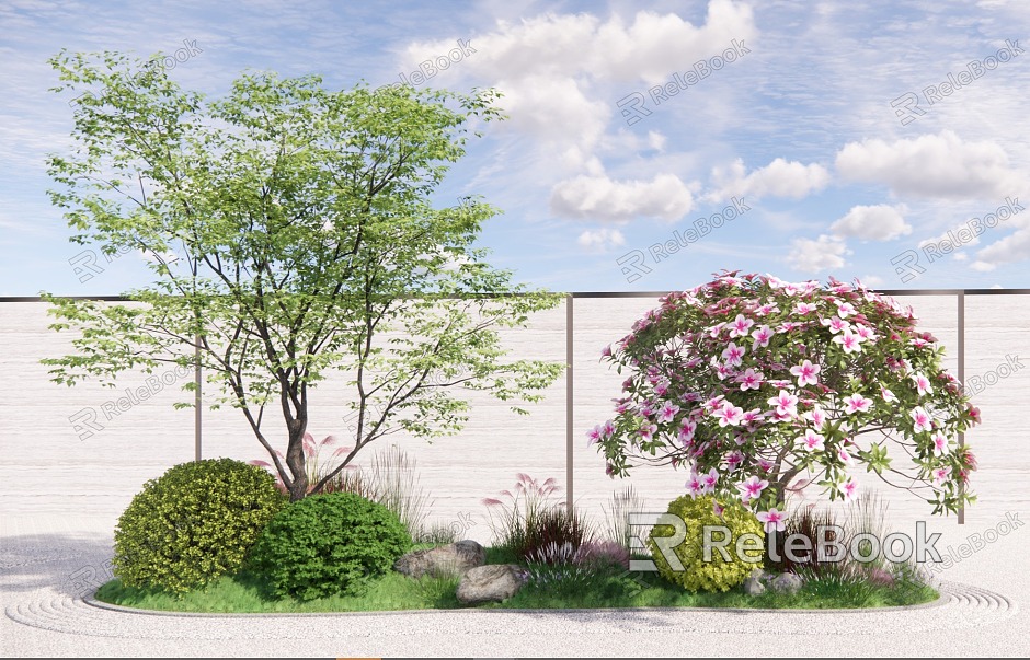 modern shrub plant group flower border green plant combination landscape tree tree shrub ball model