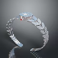 Elegant Silver Bracelet with Leaf Shaped Pattern Diamond Studded and Red Accent Gem 3d model