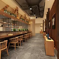 Japanese Restaurant Interior With Bar Counter Wooden Chairs Green Plants Wine Bottles And Japanese Decor