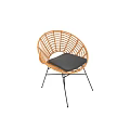 Modern Rattan Leisure Chair With Gray Cushion And Black Metal Legs