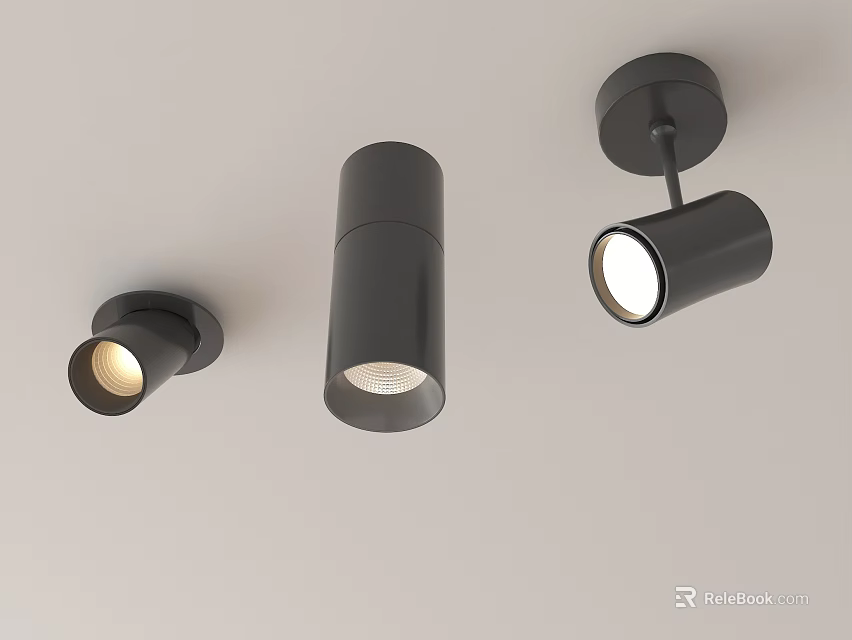 Modern Black Downlights and Spotlights with Warm White Ceiling Lighting 3d model 