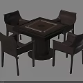 Modern Entertainment Table With Central Game Board Design Surrounded By Four Brown Leather Chairs