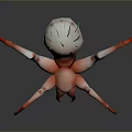 Red Pink Spider Like Creature With Green Spikes And Multiple Legs On Gray Background