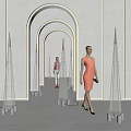 Cone Shaped Modern Floor Lamps In Elegant Interior Hallway With Arch Design