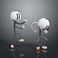 Two Playful 3D Cartoon Characters Dancing With White Heads Gray Bodies And Orange Feet