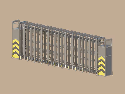 Telescopic Retractable Gate With Metal Frame And Yellow Warning Stripes 3d model