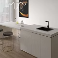 Modern Bar Counter Interior With Concrete Top Metal Frame Stools And City View