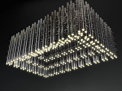 Structured Modern Geometric Chandelier With Metal Rods And Small Illuminated Bulbs 3d model