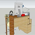 Wooden Office Desk With Computer Monitor Keyboard Mouse Lamp And White Chair