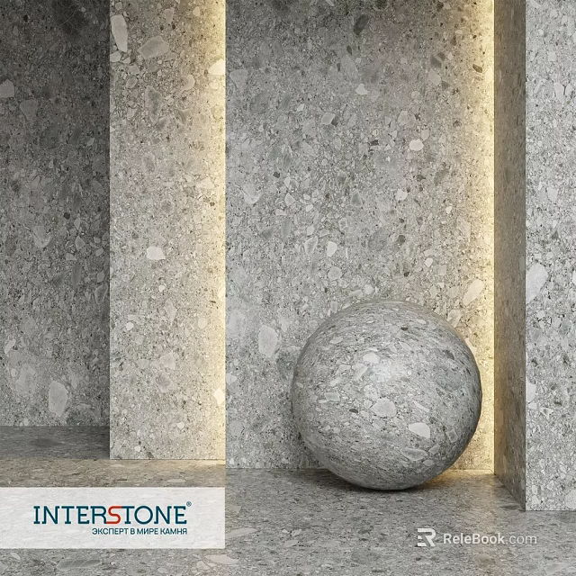 Round Terrazzo Sphere Component In Modern Minimalist Space With Gray Terrazzo Walls And Geometric Structures 3d model 