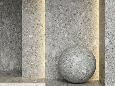 Round Terrazzo Sphere Component In Modern Minimalist Space With Gray Terrazzo Walls And Geometric Structures 3d model