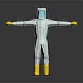 Game Movie Character With White Protective Suit Blue Face Shield Yellow Gloves Boots Arms Outstretched