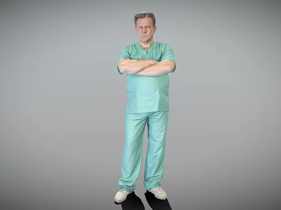 Man in Light Green Scrubs Standing with Arms Crossed Against Gray Background 3d model