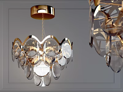 Modern Gold Metal Chandelier With Transparent Glass Discs For Home Interior Lighting 3d model