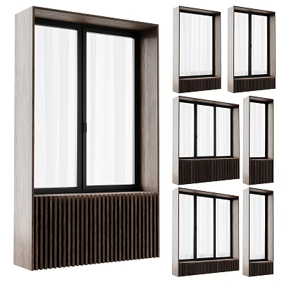 Modern Casement Window Design With Wooden Frame And Double Glass For Home Interior 3d model