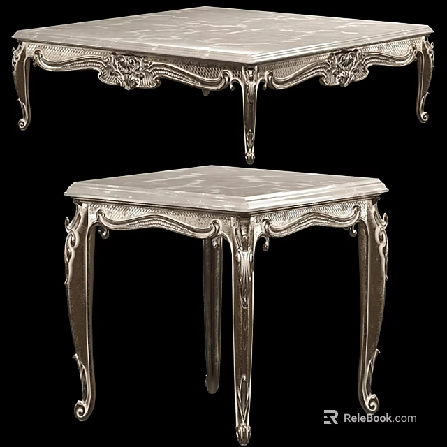Luxurious Ornate Coffee Table With Intricate Carved Design And Marble Top 3d model 