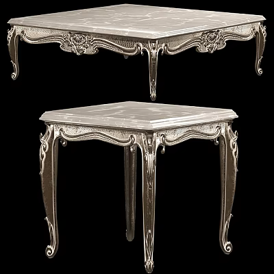 Luxurious Ornate Coffee Table With Intricate Carved Design And Marble Top 3d model