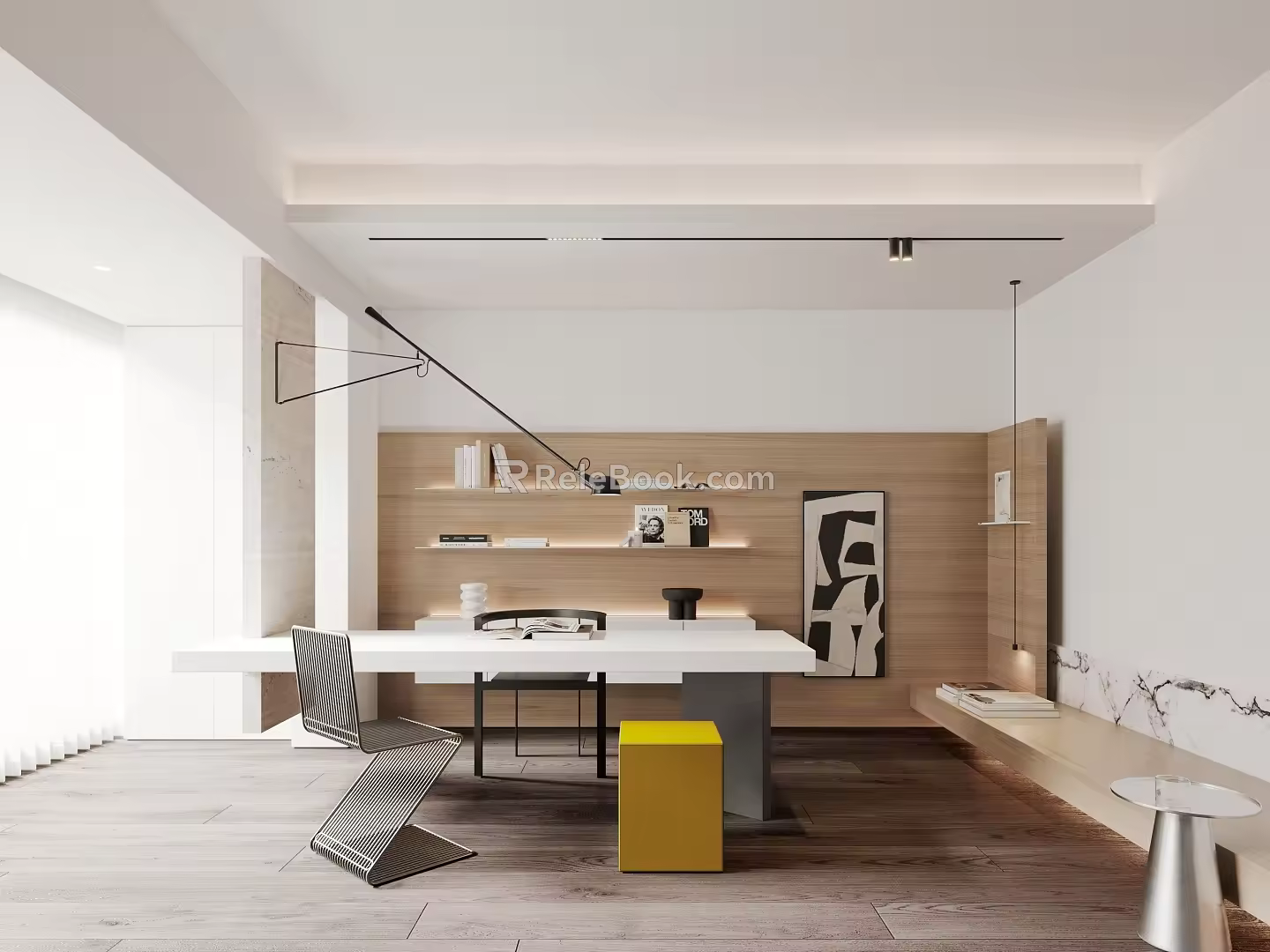 Light Luxury Minimalist Study Wall Lamp Round Side Table Metal Stool Square Stool Desk and Chair Desk Small Hanging 3d model