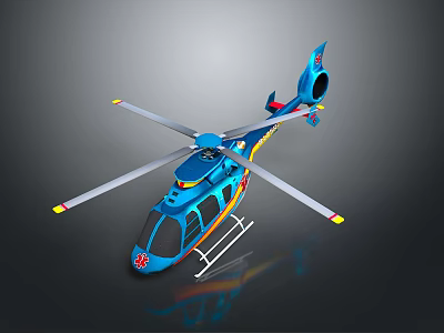 Blue Space Exploration Helicopter with Rotors Cabin and Ladder Structure 3d model