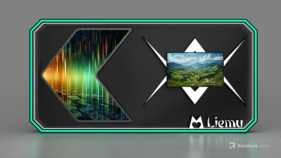 Black Display Cabinet Shelf Featuring Left Colorful Light And Right Diamond Mountain View 3d model 