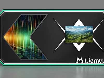 Black Display Cabinet Shelf Featuring Left Colorful Light And Right Diamond Mountain View 3d model